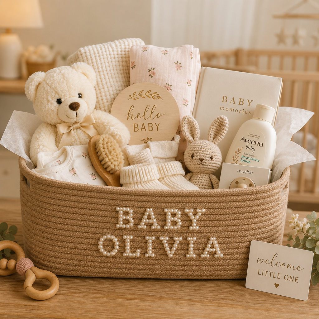 Personalized Woven Basket with Pearl Letters