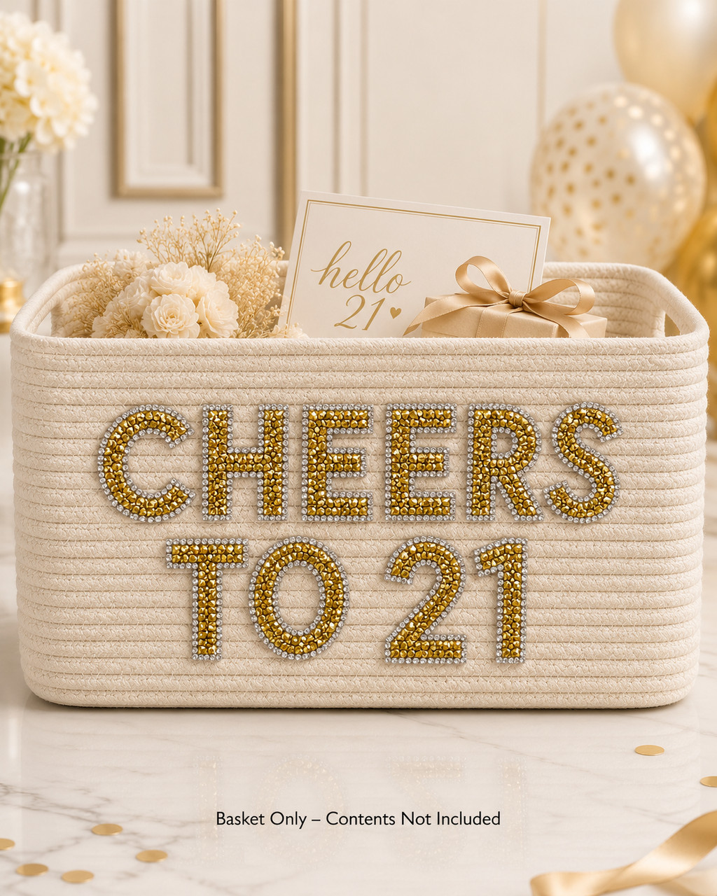 Personalized Woven Basket with Rhinestone Letters