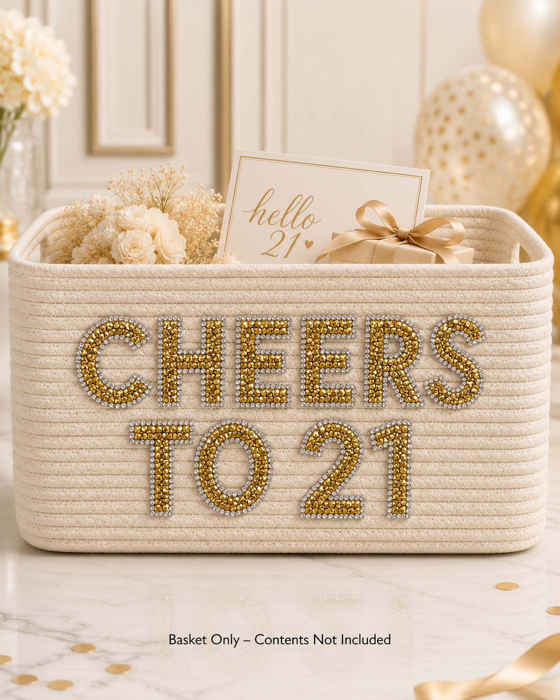 Personalized Woven Basket with Rhinestone Letters