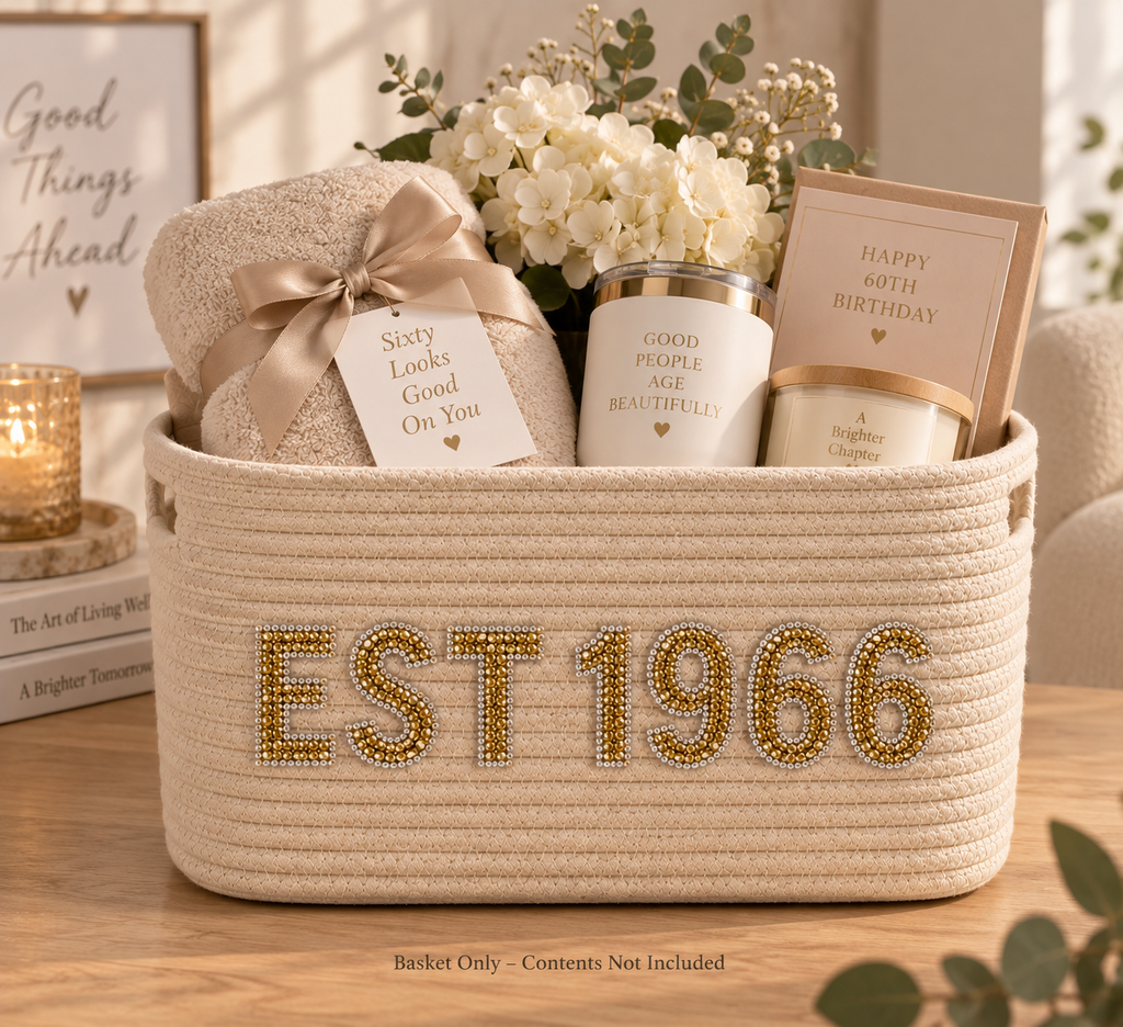 Personalized Woven Basket with Rhinestone Letters