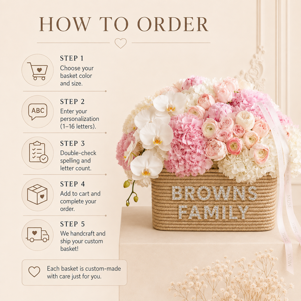 Personalized Woven Basket with Rhinestone Letters