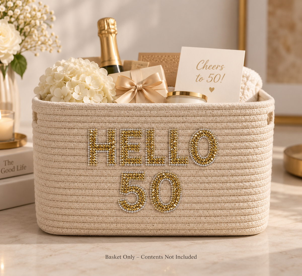 Personalized Woven Basket with Rhinestone Letters