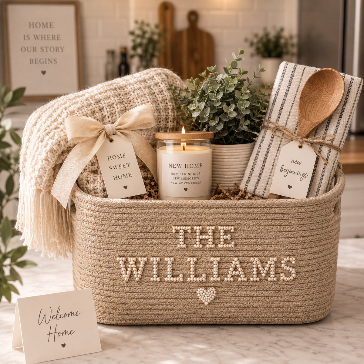Personalized Woven Basket with Pearl Letters