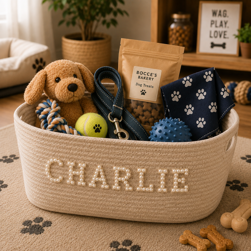 Personalized Woven Basket with Pearl Letters