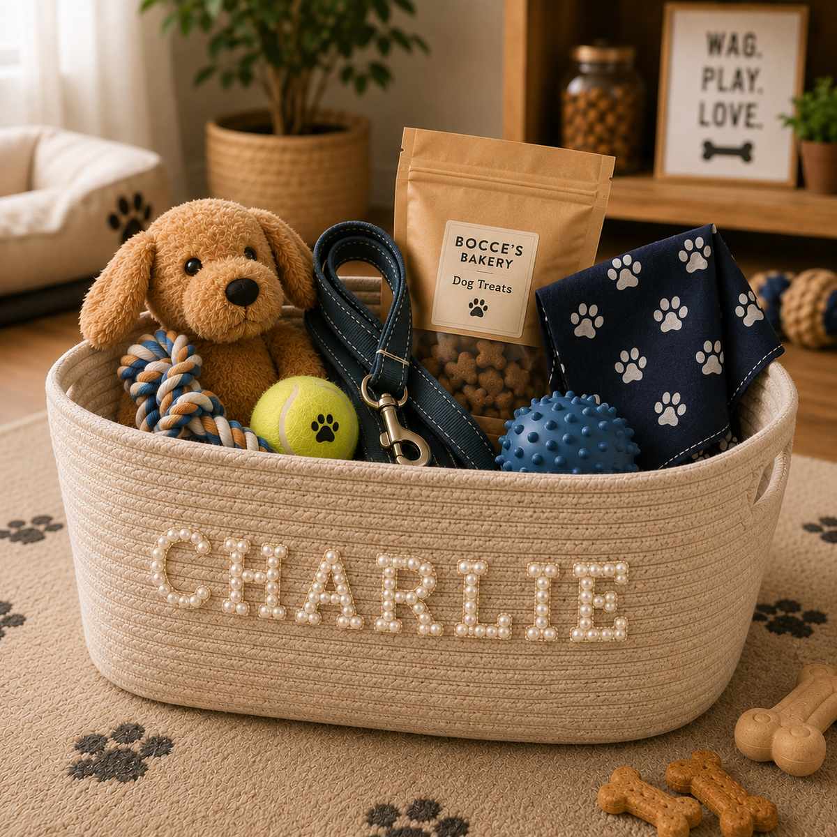 Personalized Woven Basket with Pearl Letters
