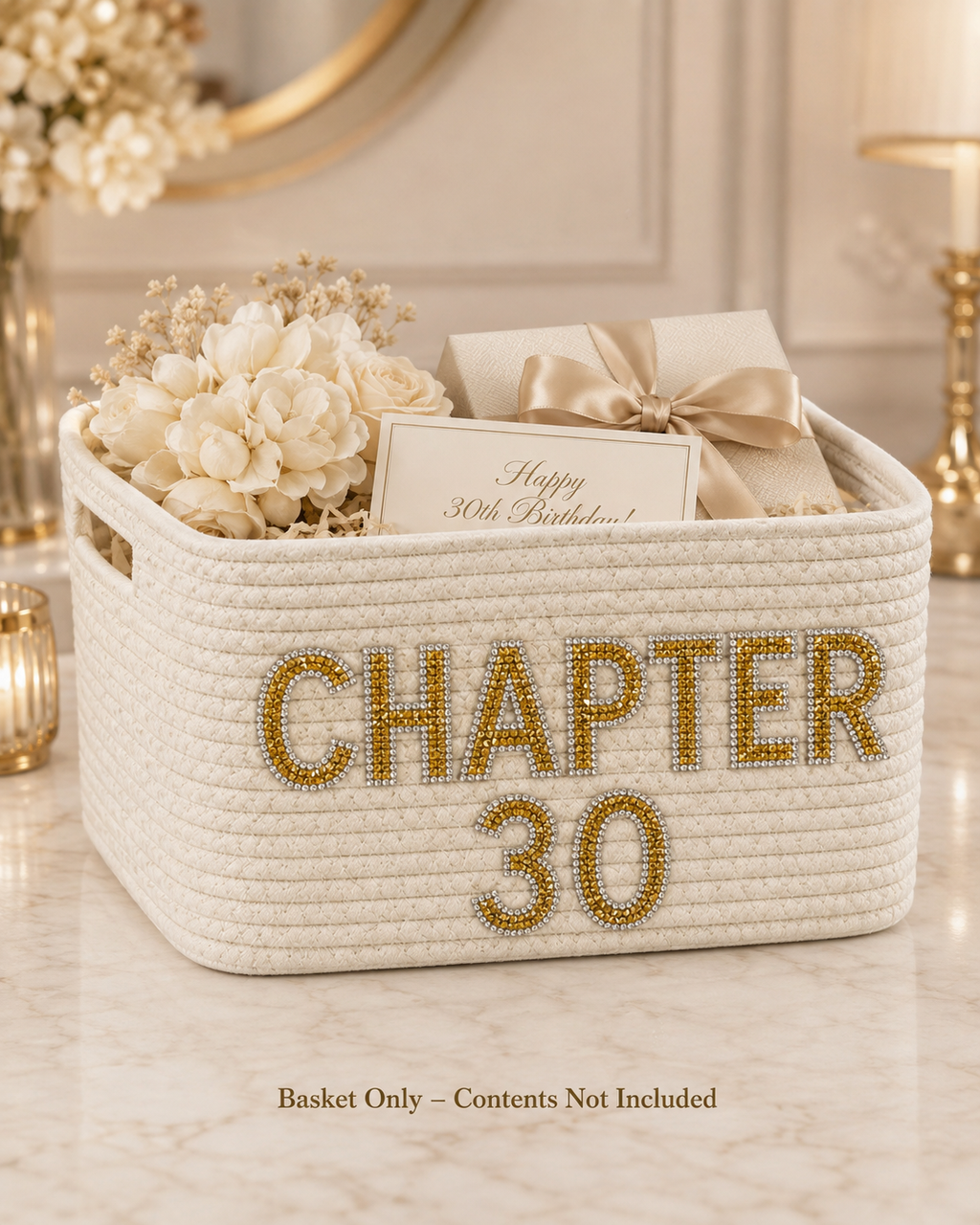 Personalized Woven Basket with Rhinestone Letters